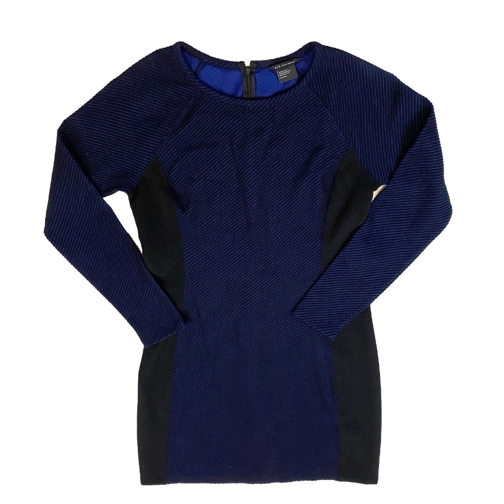 Armani Exchange Size XL Blue Black Color Block Long Sleeve Mini Dress Stretch